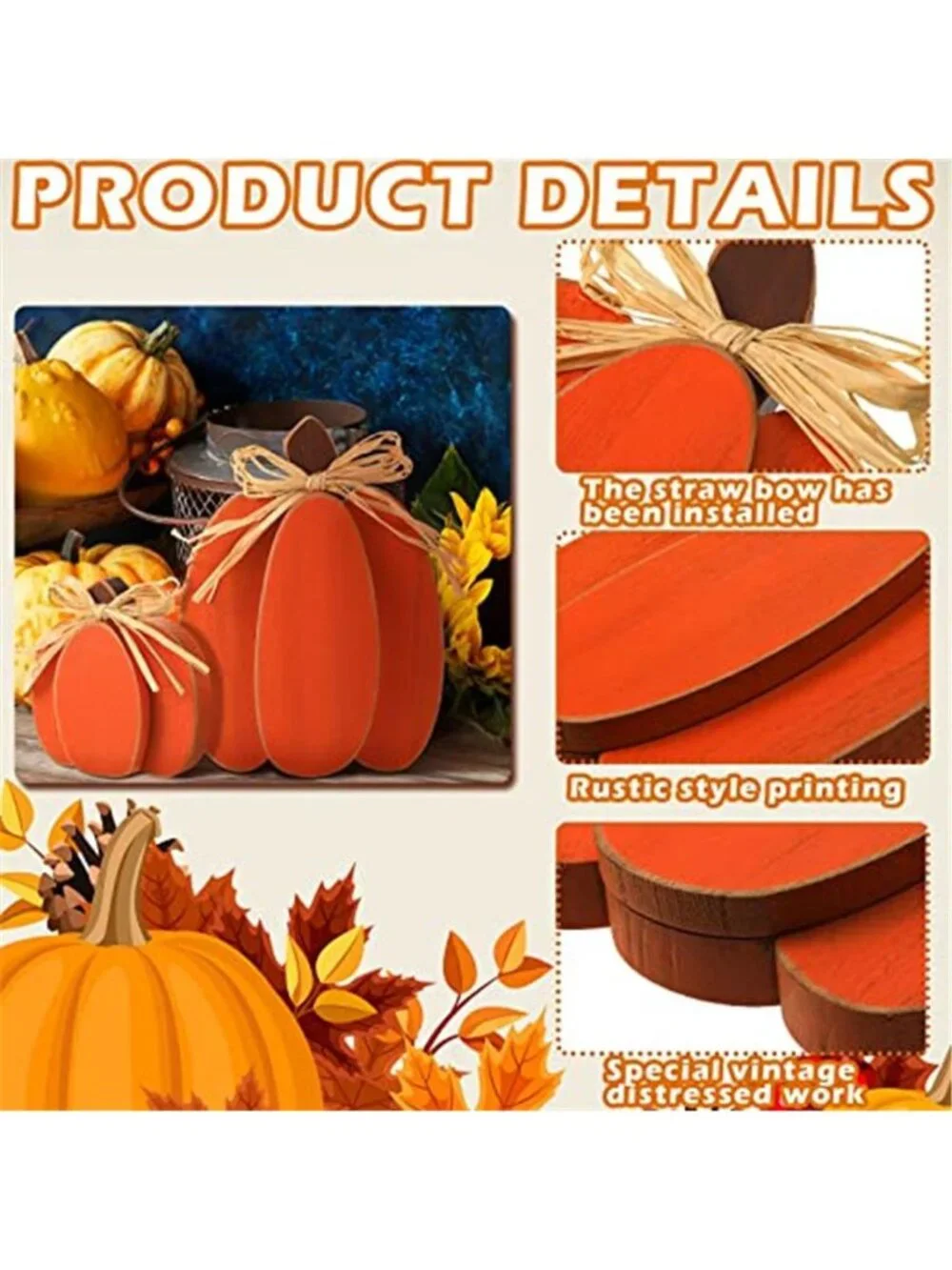 3 Pcs Fall Pumpkin Decor 3D Wooden Pumpkin Tabletop Decor